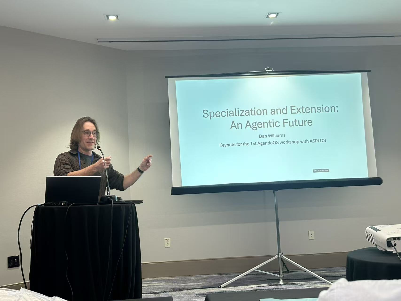 Dan Williams delivering the keynote at AgenticOS 2026